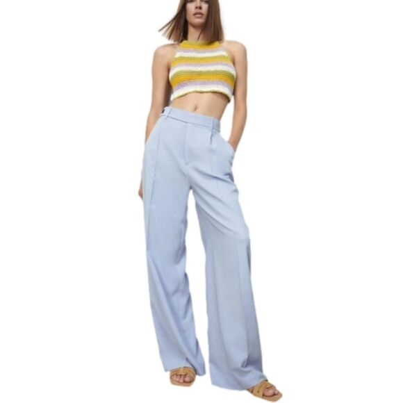 ZARA Masculine Wid Leg Trousers Slacks Sand Tan Size Small - Picture 4 of 13